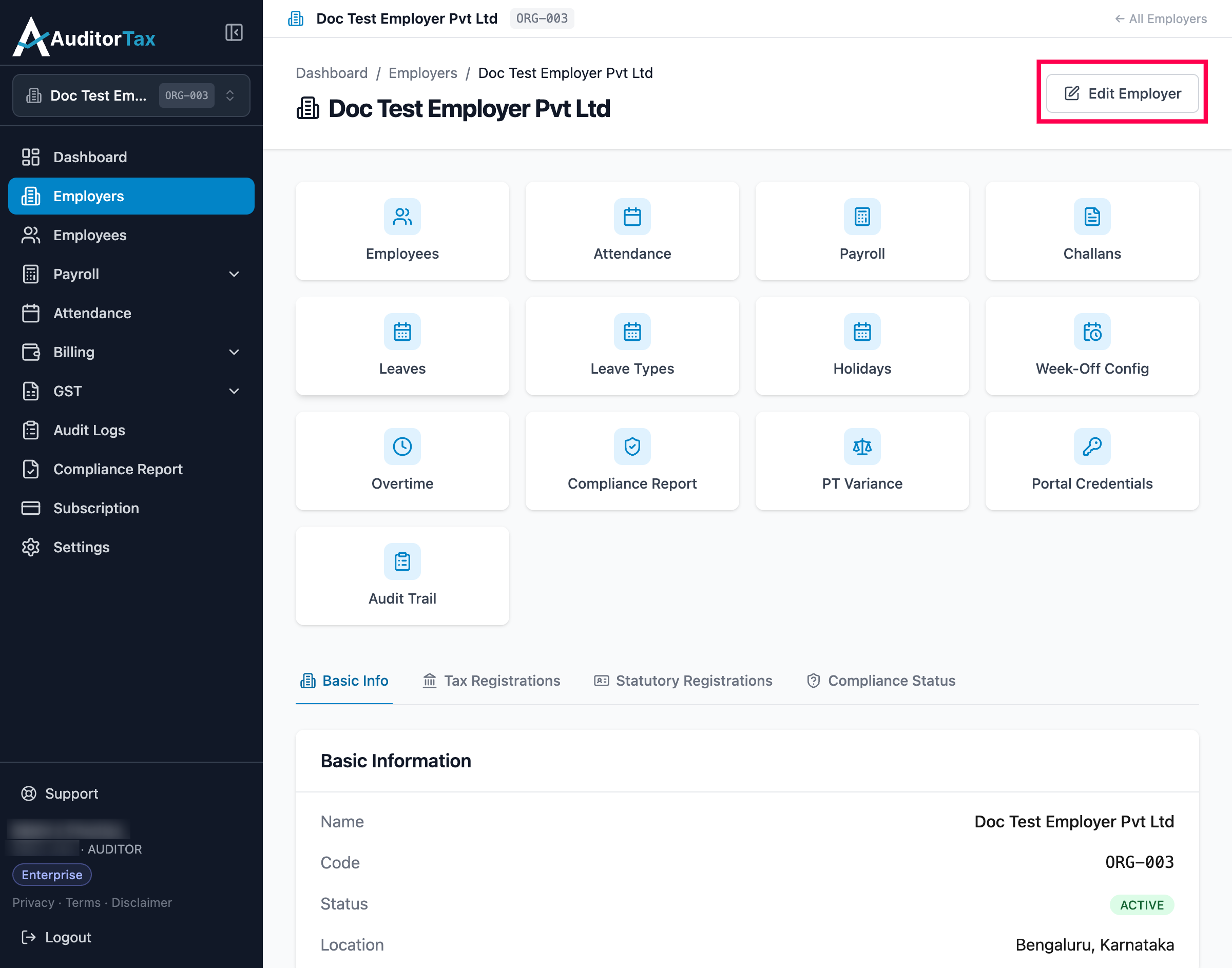 Employer detail page with an Edit Employer button in the top right