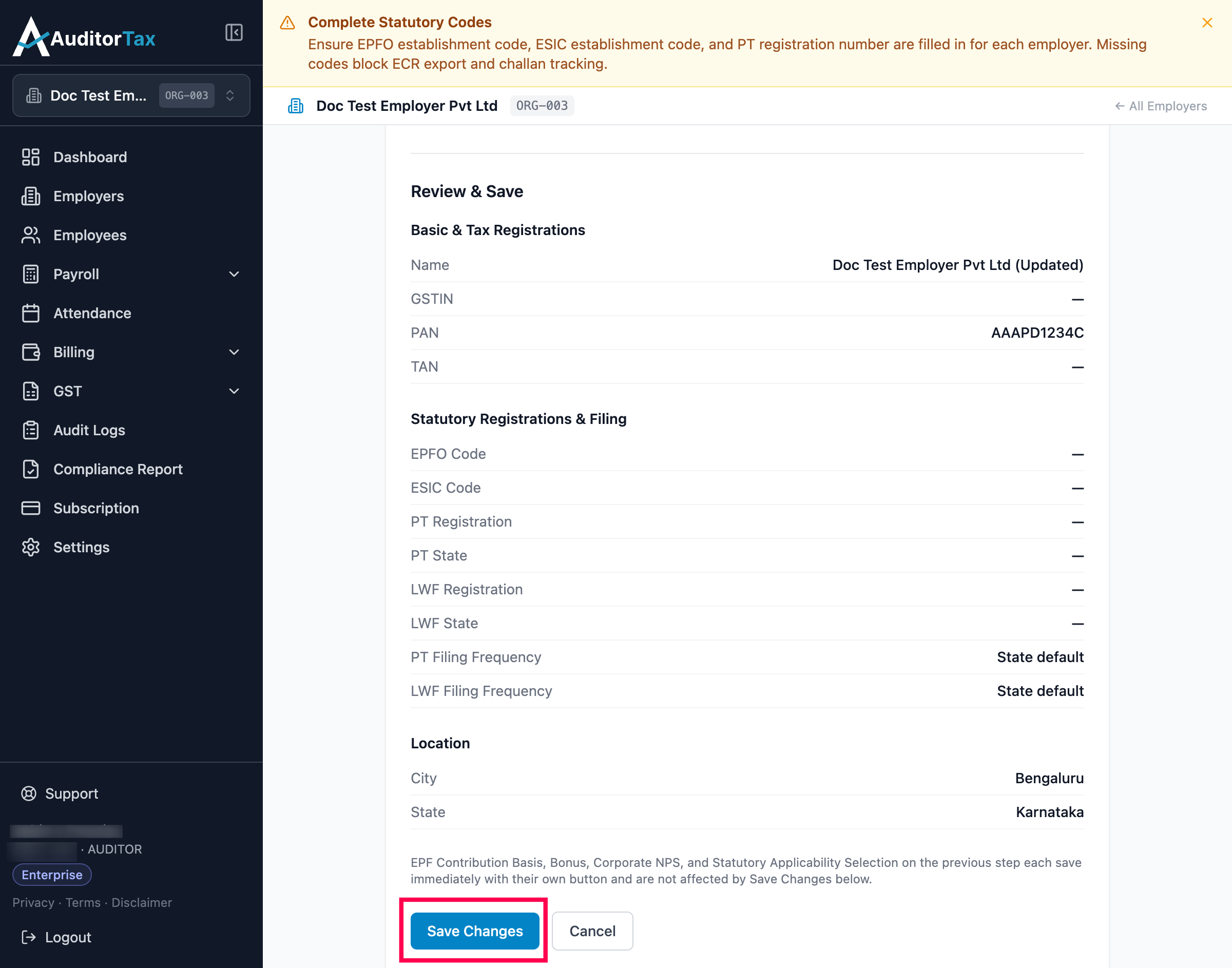 Edit Employer review save changes